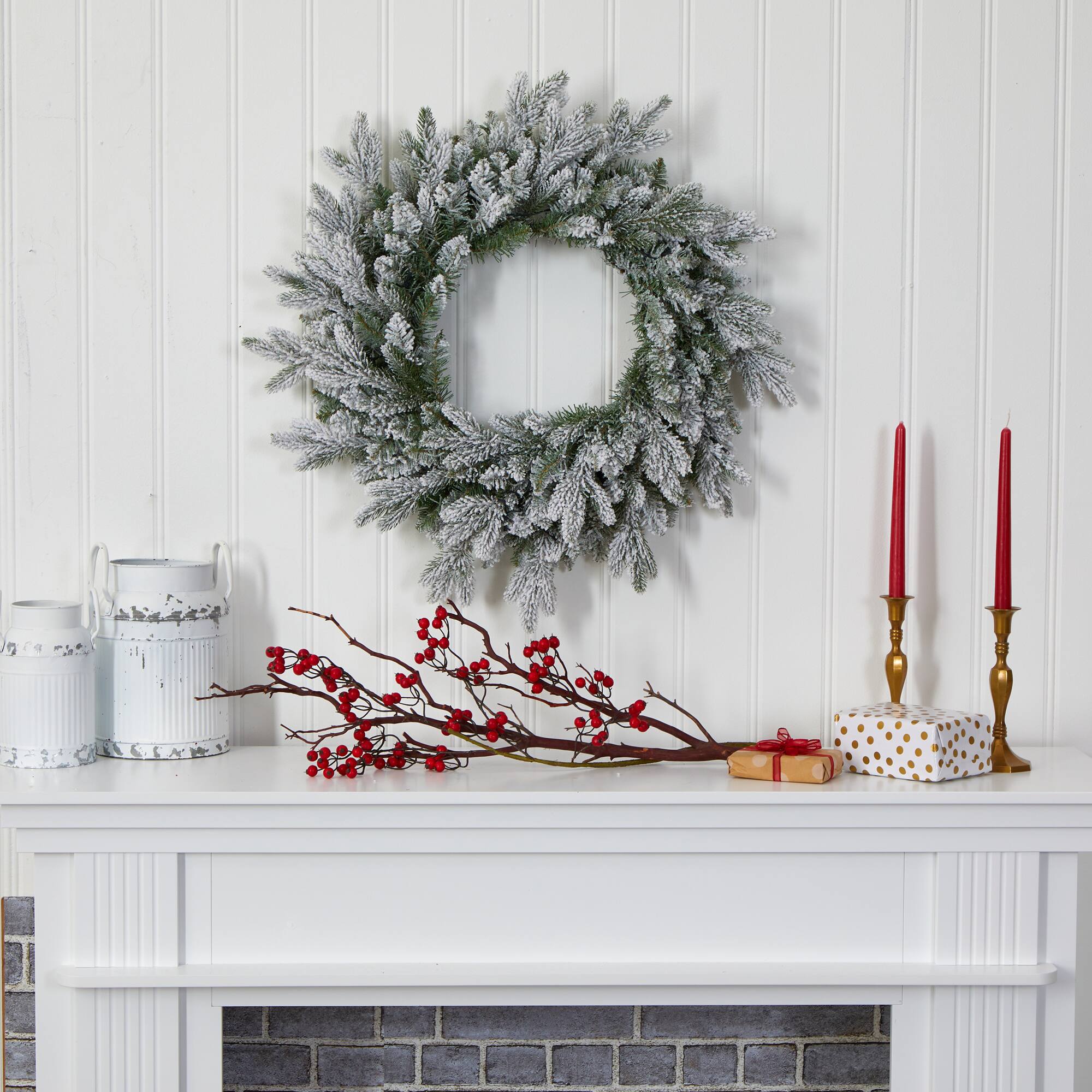 24" LED Flocked Artificial Christmas Wreath